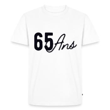 65 Ans - T-shirt Premium bio Homme - blanc - Devant - Nico (187cm)