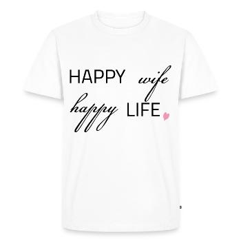 Femme heureuse, vie heureuse - T-shirt Premium bio Homme - blanc - Devant - Nico (187cm)