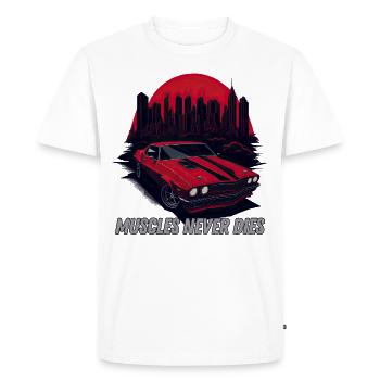Muscle Car ne meurt jamais - T-shirt Premium bio Homme - blanc - Devant - Nico (187cm)