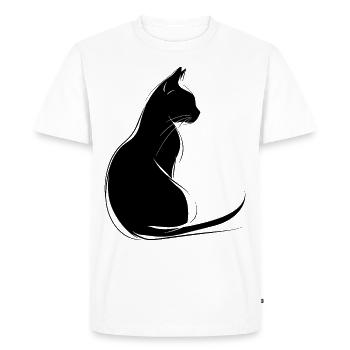 Chat Silhouette contour dessin Lineart Art - T-shirt Premium bio Homme - blanc - Devant - Nico (187cm)