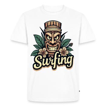 Tiki Surfing Vibes - Pure sensation hawaïenne - T-shirt Premium bio Homme - blanc - Devant - Nico (187cm)