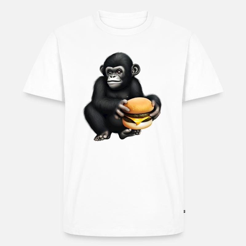 Gorilla liebt Cheeseburger - Männer Premium Bio T-Shirt - Weiß