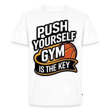 Motivational Gym Quote "Push Yourself Gym the Key" - Men's Premium Organic T-Shirt - white - Front - Nico (187cm)