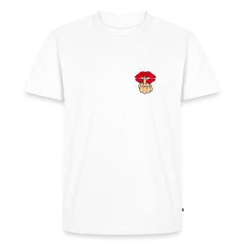 Kissing Love tatouage au milieu du doigt - T-shirt Premium bio Homme - blanc - Devant - Nico (187cm)