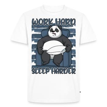 Panda Travailler dur Dormir plus dur Dire drôle - T-shirt Premium bio Homme - blanc - Devant - Nico (187cm)