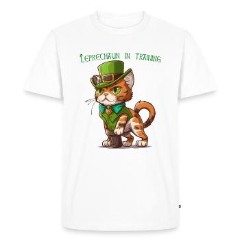 St. Patrick Chat Leprechaun en dressagePaddy's Iri - T-shirt Premium bio Homme - blanc - Devant - Nico (187cm)