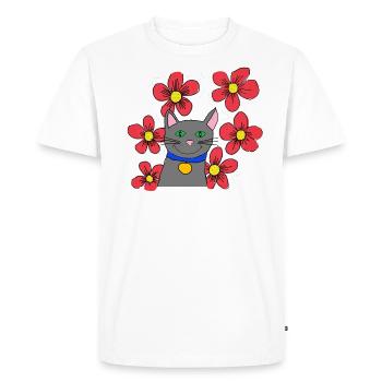 Grey cat with flowers - Men's Premium Organic T-Shirt - white - Front - Nico (187cm)