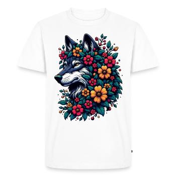 Loup avec des fleurs motif animal coloré Fleurs de loup gris - T-shirt Premium bio Homme - blanc - Devant - Nico (187cm)