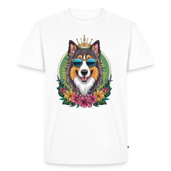Norwegian Elkhound with Sunglasses & Flowers - Men's Premium Organic T-Shirt - white - Front - Nico (187cm)