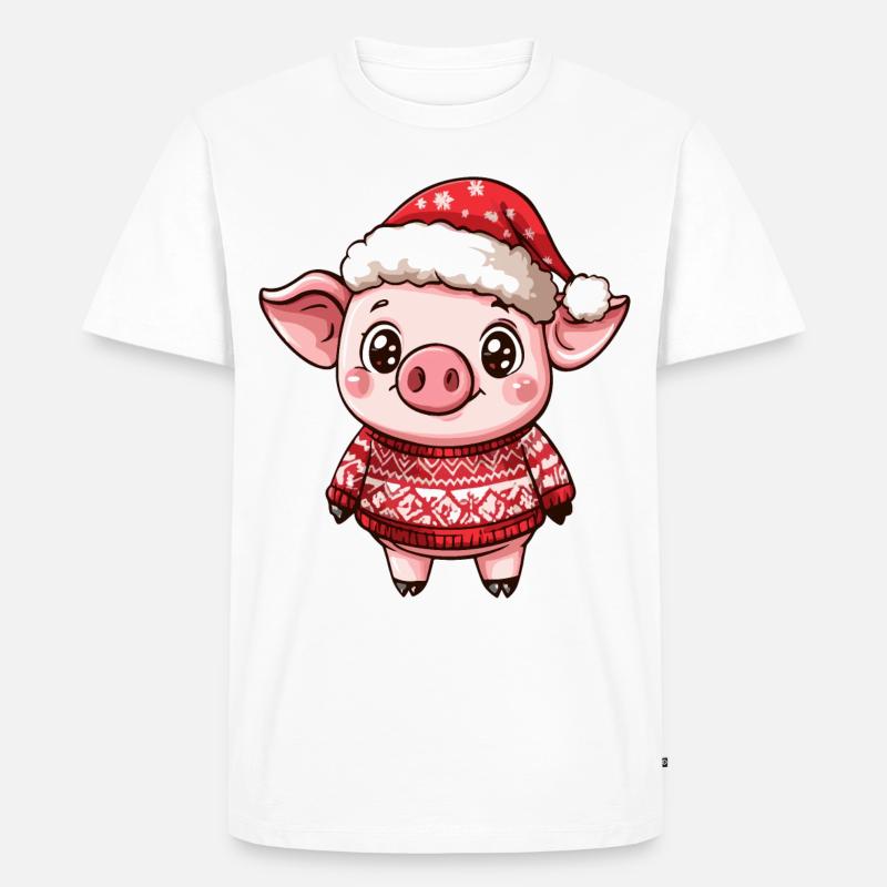 Schwein Weihnachten Comic - Männer Premium Bio T-Shirt - Weiß