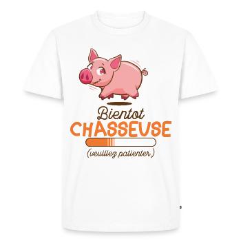chasseur bientôt chasseuse chasseuses en cours - T-shirt Premium bio Homme - blanc - Devant - Nico (187cm)
