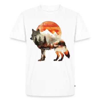 Wolf Nature Wilderness Adventure Forest Trees Sun - Men's Premium Organic T-Shirt - white - Front - Nico (187cm)