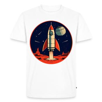 Lancement d’une fusée depuis la planète Terre - Voyage sur la Lune - T-shirt Premium bio Homme - blanc - Devant - Nico (187cm)