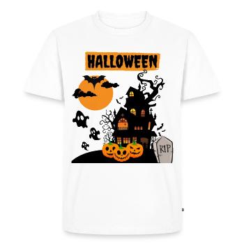 Scène pour halloween avec des citrouilles - T-shirt Premium bio Homme - blanc - Devant - Nico (187cm)