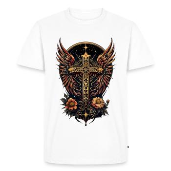 A symbol of strength: The ornate cross with wings - Men's Premium Organic T-Shirt - white - Front - Nico (187cm)