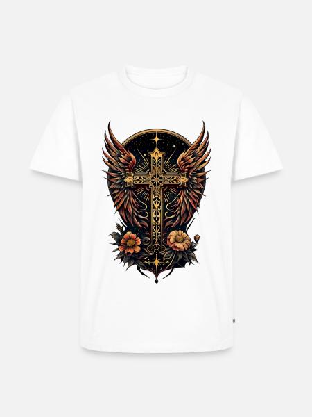 A symbol of strength: The ornate cross with wings - Men's Premium Organic T-Shirt - white
