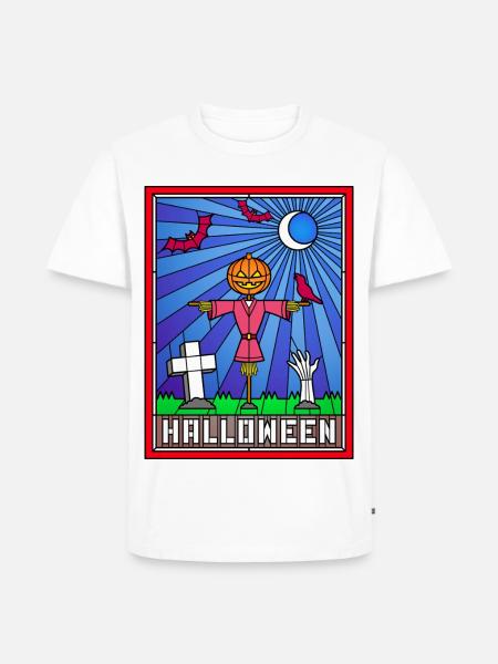 Halloween-Szene Buntglaskunst - Männer Premium Bio T-Shirt - Weiß