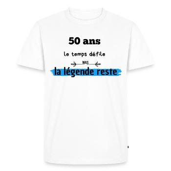 50 ans bleu - T-shirt Premium bio Homme - blanc - Devant - Nico (187cm)