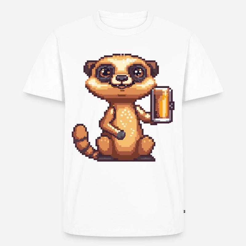 Erdmännchen Bier Pixel - Männer Premium Bio T-Shirt - Weiß