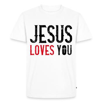 Jésus t'aime - T-shirt Premium bio Homme - blanc - Devant - Nico (187cm)