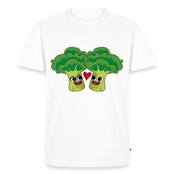Couple végétalien de dessin animé coeur brocoli - T-shirt Premium bio Homme - blanc - Devant - Nico (187cm)