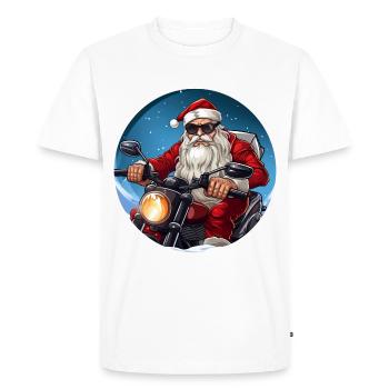 Père Noël moto - T-shirt Premium bio Homme - blanc - Devant - Nico (187cm)