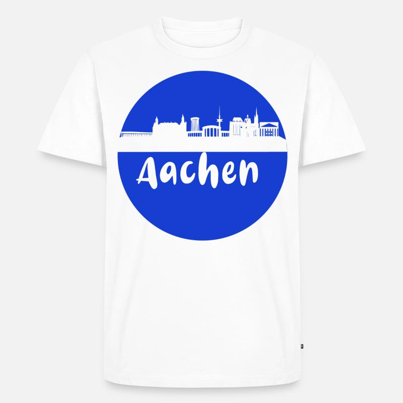 scherenschnitt,aachen,blau,stadt,skyline - Männer Premium Bio T-Shirt - Weiß