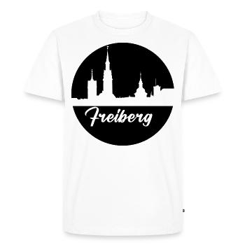 black, skyline, circle, paper cut-out,Freiberg - Men's Premium Organic T-Shirt - white - Front - Nico (187cm)
