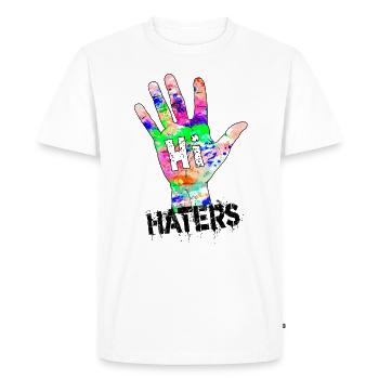 Hi Haters Cool Hand in Rainbow Colors - Men's Premium Organic T-Shirt - white - Front - Nico (187cm)