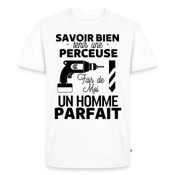 Perceuse percer charpentier - T-shirt Premium bio Homme - blanc - Devant - Nico (187cm)