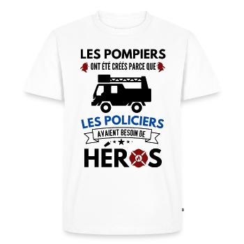 Humour pompiers et policiers - T-shirt Premium bio Homme - blanc - Devant - Nico (187cm)