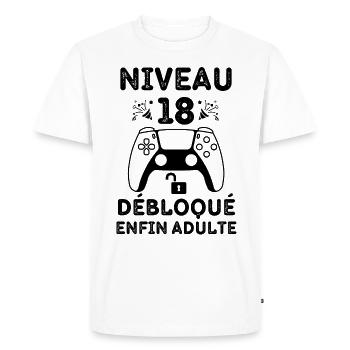 Niveau 18 débloqué enfin adulte 1 - T-shirt Premium bio Homme - blanc - Devant - Nico (187cm)