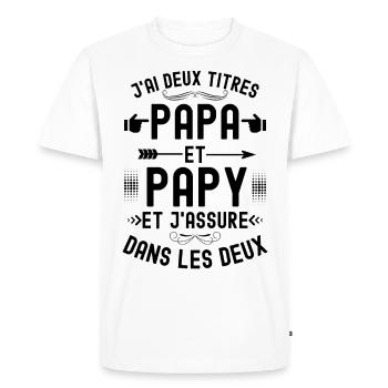 J ai deux titres papa et papou - T-shirt Premium bio Homme - blanc - Devant - Nico (187cm)