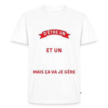 C'est compliqué d'être Bogoss et bricoleur je gère - T-shirt Premium bio Homme - blanc - Devant - Nico (187cm)