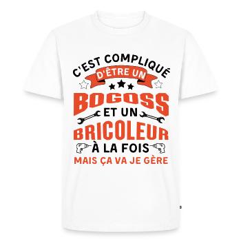 C est compliqué d être Bogoss et bricoleur - T-shirt Premium bio Homme - blanc - Devant - Nico (187cm)