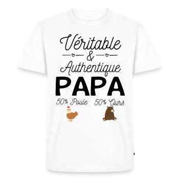 Papa moitié poule moitié ours - T-shirt Premium bio Homme - blanc - Devant - Nico (187cm)