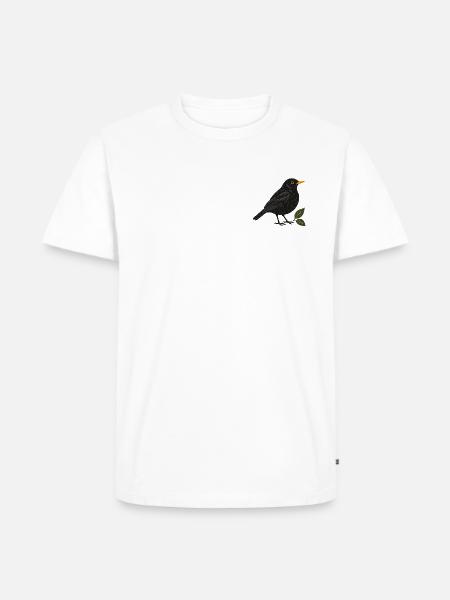 Amsel mit Blättern – Gartenvogel - Männer Premium Bio T-Shirt - Weiß