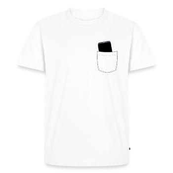 Breast pocket with mobile phone - Men's Premium Organic T-Shirt - white - Front - Nico (187cm)