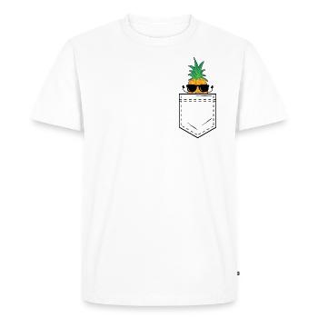 Chest pocket with cool pineapple and sunglasses - Men's Premium Organic T-Shirt - white - Front - Nico (187cm)