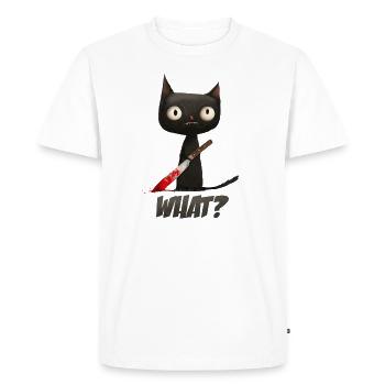 Black cat what with bloody knife - it wasn't me - Men's Premium Organic T-Shirt - white - Front - Nico (187cm)
