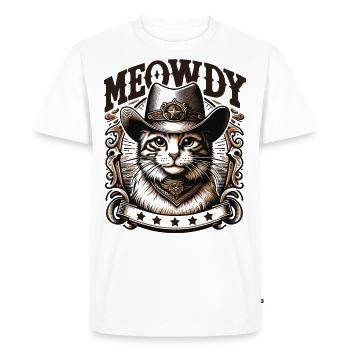 Funny Cat Cowboy Meowdy Western Cat Pun - Men's Premium Organic T-Shirt - white - Front - Nico (187cm)