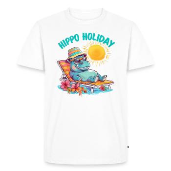Hippo Holiday - Hippopotame cool sur une chaise longue - T-shirt Premium bio Homme - blanc - Devant - Nico (187cm)