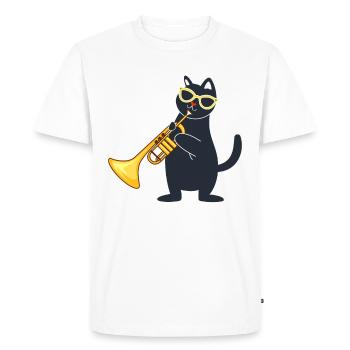Drôle de chat avec des lunettes de soleil jouant de la trompette - T-shirt Premium bio Homme - blanc - Devant - Nico (187cm)