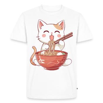 Chat mignon mangeant des ramen, chat avec des ramen - T-shirt Premium bio Homme - blanc - Devant - Nico (187cm)