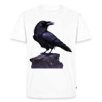 Grand corbeau sur pierre - motif nature - oiseau corbeau - T-shirt Premium bio Homme - blanc - Devant - Nico (187cm)