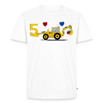 Tracteur excavatrice 5ème anniversaire - T-shirt Premium bio Homme - blanc - Devant - Nico (187cm)