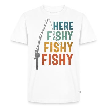 Funny Fishing Graphic - Here Fishy Vintage - Men's Premium Organic T-Shirt - white - Front - Nico (187cm)