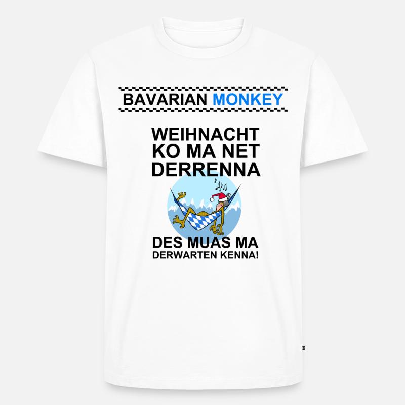 Bavarian Monkey "derwarten kenna" schwarz - Männer Premium Bio T-Shirt - Weiß