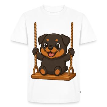 Cute Rottweiler Cartoon Dog on Swing - Men's Premium Organic T-Shirt - white - Front - Nico (187cm)