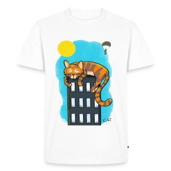 Chat sur gratte-ciel - T-shirt Premium bio Homme - blanc - Devant - Nico (187cm)